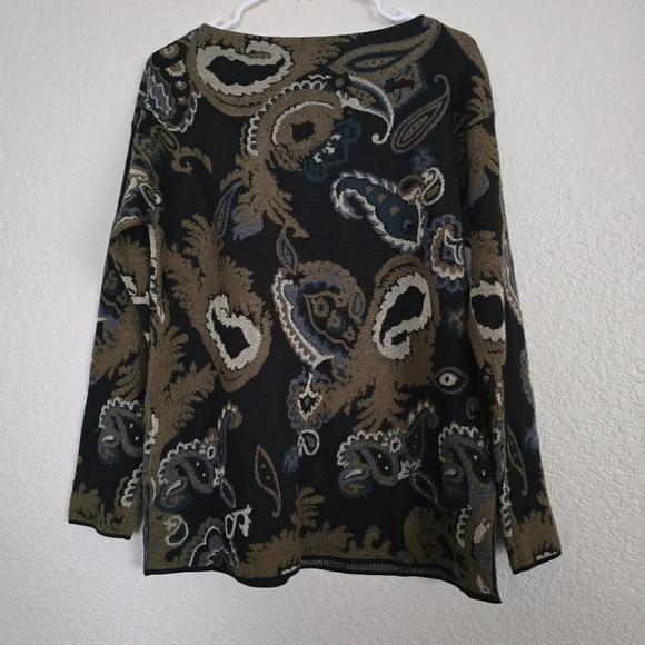 Lafayette 148 NY Bateau Neck Merino Paisley Jacquard Sweater Medium - Picture 8 of 8